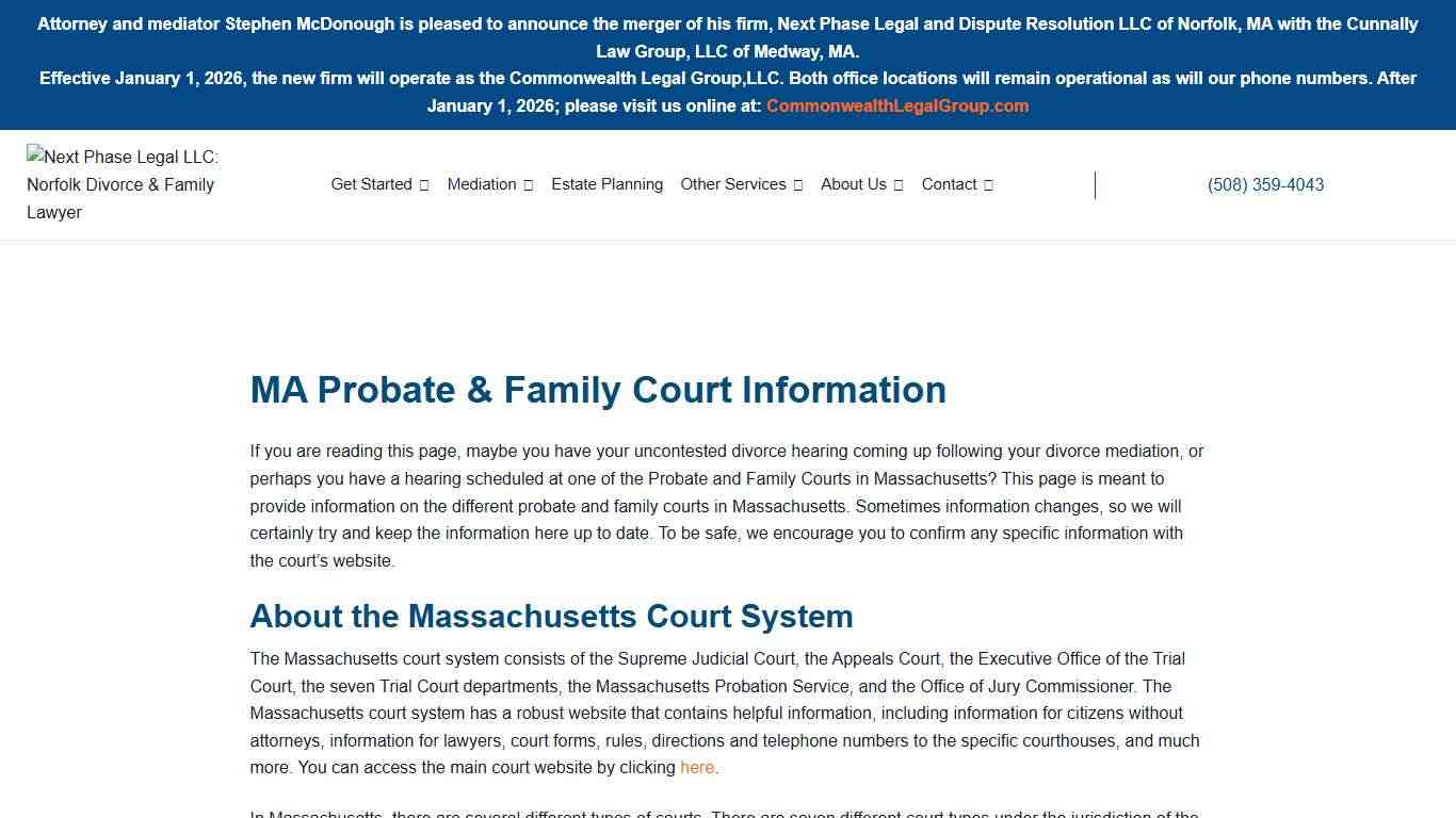 MA Probate & Family Court Information - Next Phase Legal LLC: Norfolk Divorce & Family Lawyer