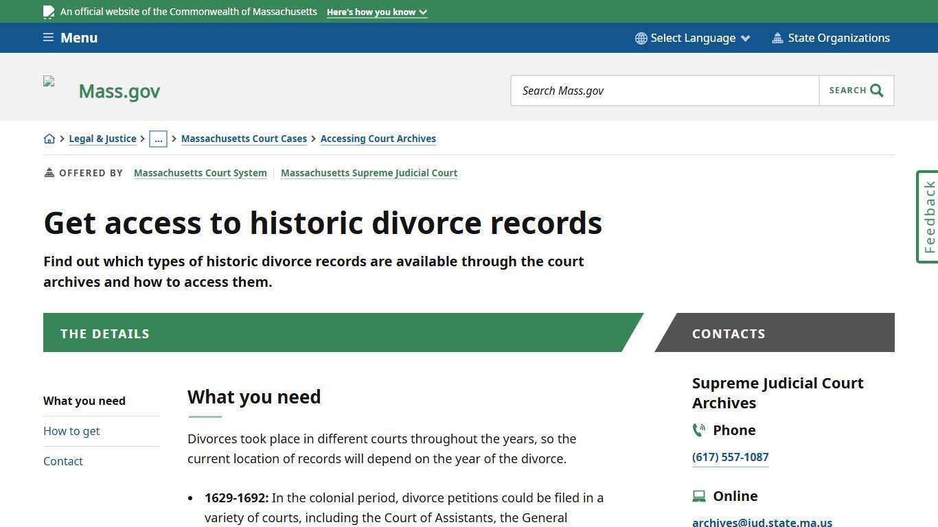 Get access to historic divorce records | Mass.gov