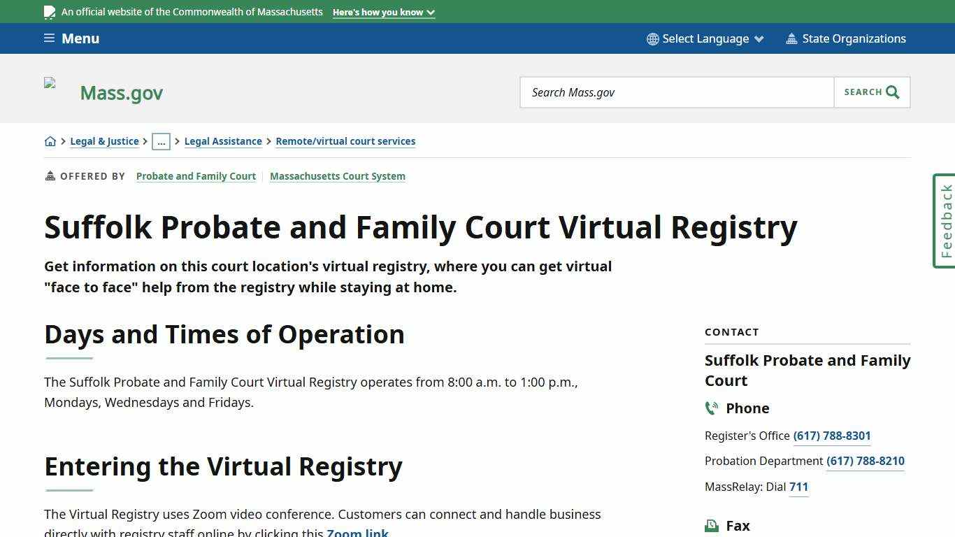 Suffolk Probate and Family Court Virtual Registry | Mass.gov