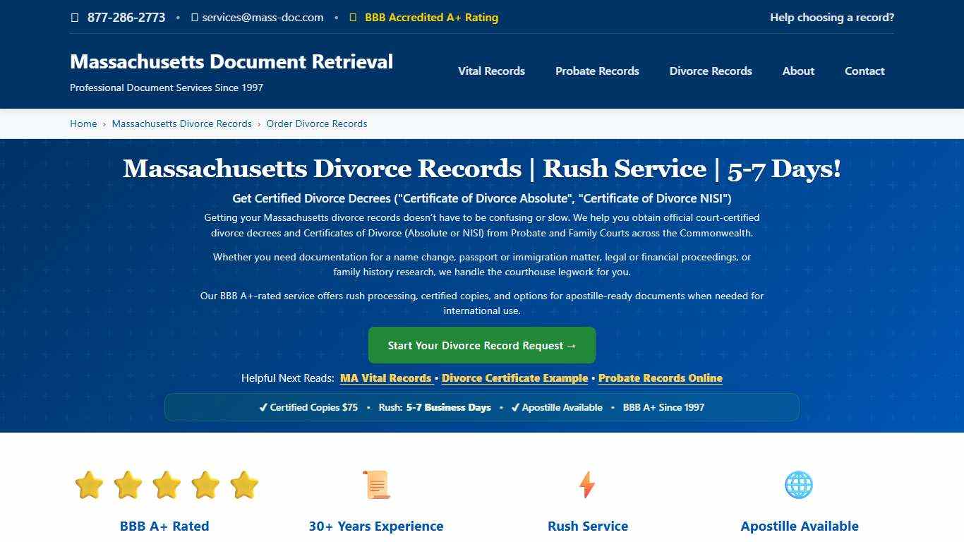 Massachusetts Divorce Records | Rush Service 5-7 Days